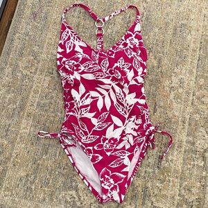 Kona Sol One Piece Pink and White Floral Bathing Suit